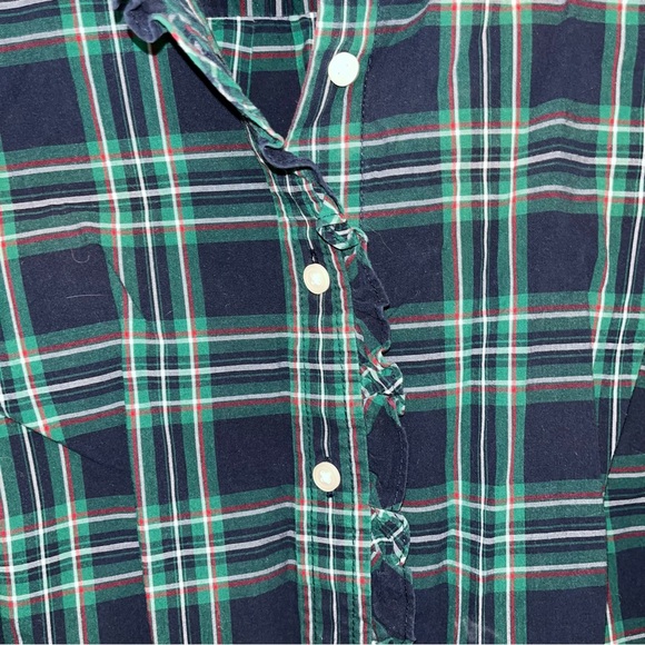 ⭐️ Talbots Plaid Button Up Roll Tab Sleeve Ruffle Front Blouse Size 12 D1 - Picture 6 of 9